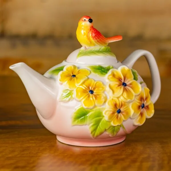 9.25" Hand Painted Decorative Teapot Accent "Camelia"