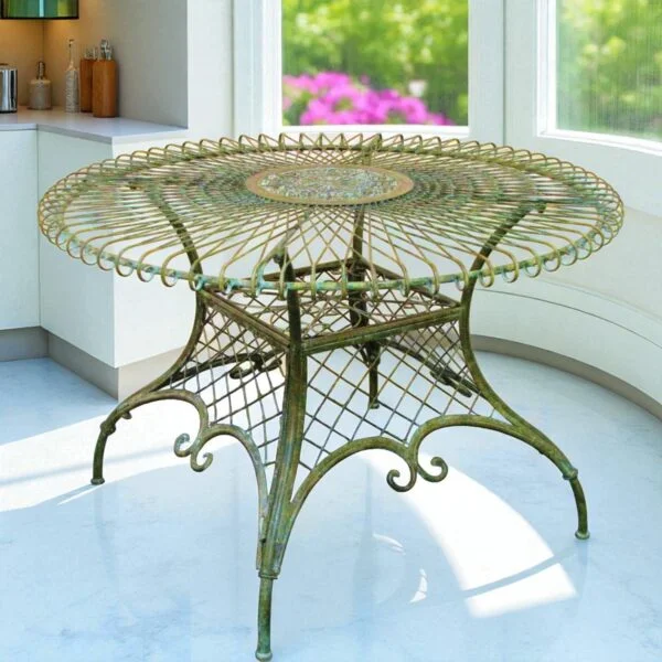 48" Victorian-Style Large Round Iron Garden Table – Antique Green