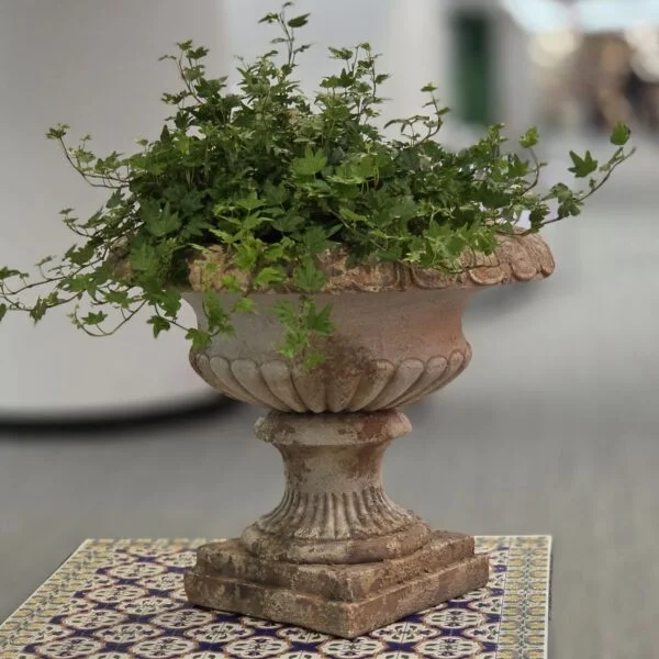 17" Tall Distressed Round Classic Urn Planter in Rusty Grey