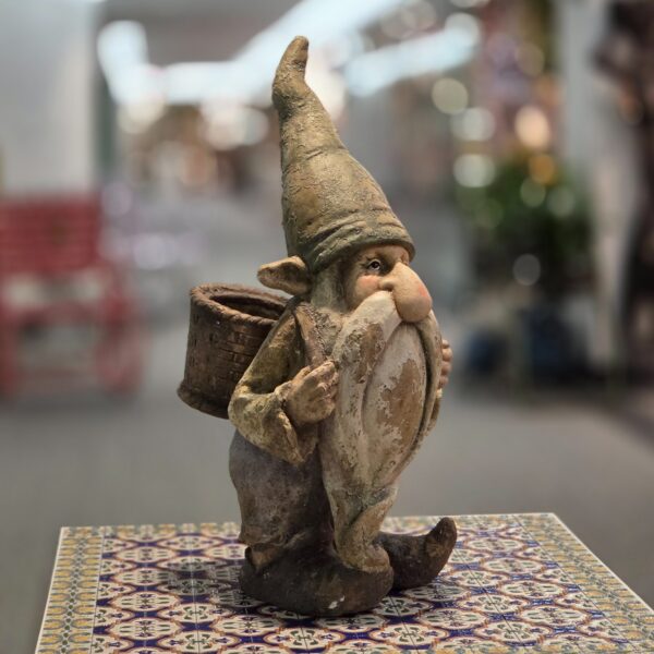 23" Tall Vintage-Style Garden Gnome with Back Basket Planter "Brus Mus"