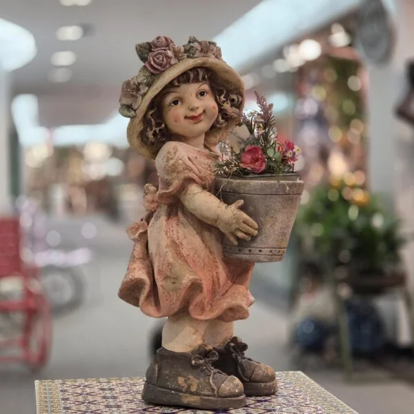 27" Tall Vintage-Style Country Girl Garden Figurine with Flowerpot "Tatushka"