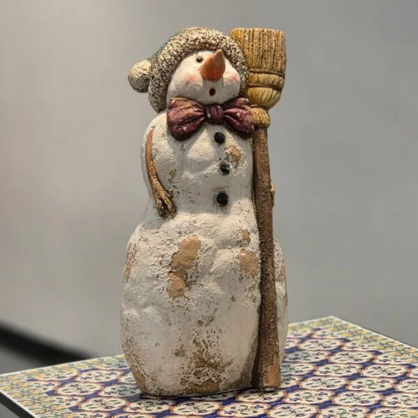 26" Tall Vintage-Style Snowman Figurine with Broom "Cold Hamels"