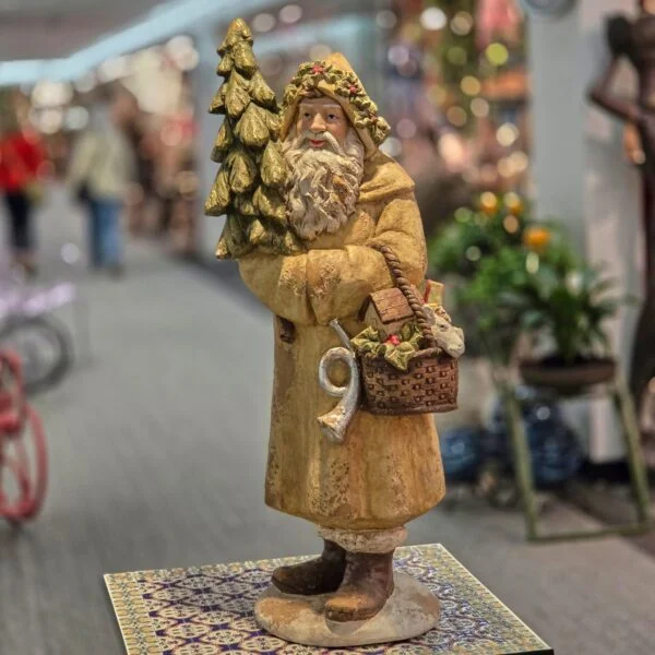 37" Vintage-Style Santa Claus Figurine with Christmas Tree & Basket