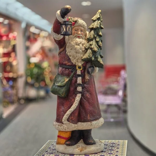 39" Tall Rustic Santa Figurine with Lantern & Christmas Tree
