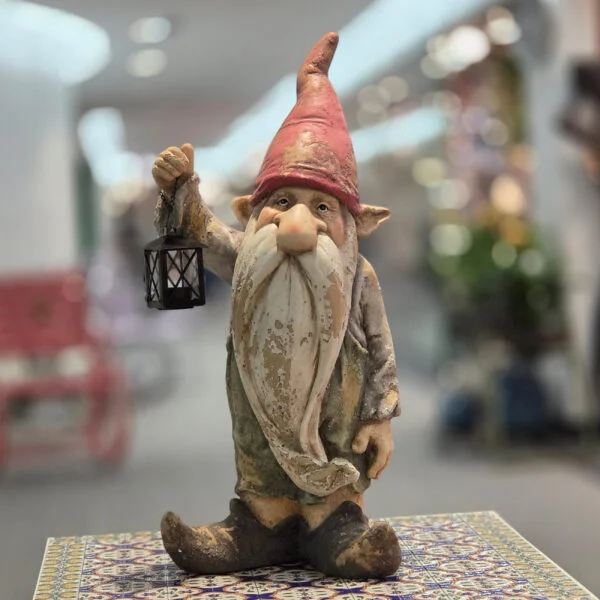 25" Vintage-Style Standing Garden Gnome with Lantern "Jibel-Brus"