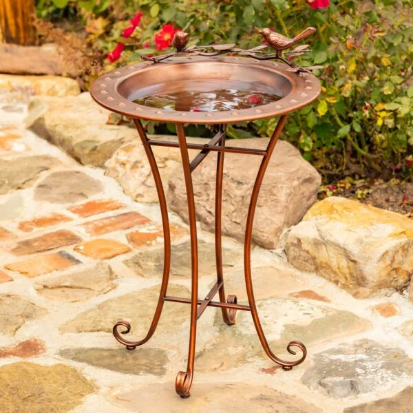 28" Tall Round Iron Birdbath "Tamuna"