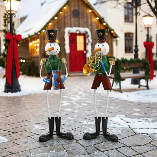 Set of 2 58.5" Metal Snowman Soldiers "The Glacial Guard"