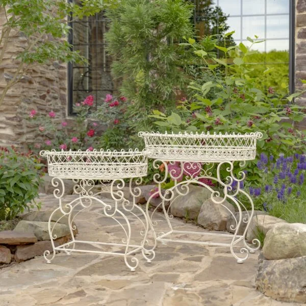 Set of 2 Plant Stands with Embellished Oval Baskets in 3 Color Options "London 1820"
