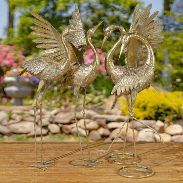Set of 4 Metallic Gold Heron Garden Figurines