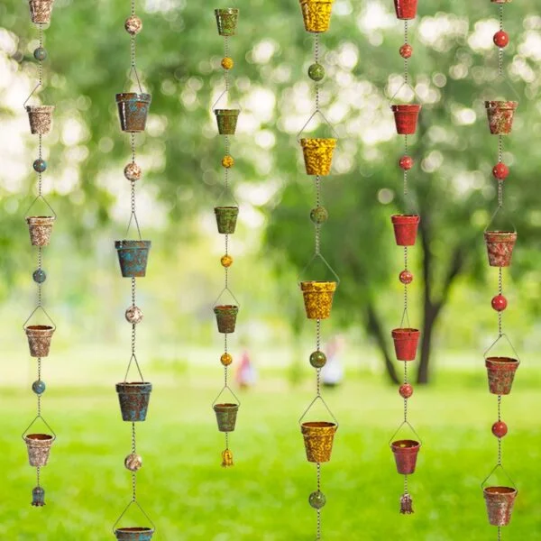 Set of 6 Hand-Painted Porcelain Bucket Rain Chains