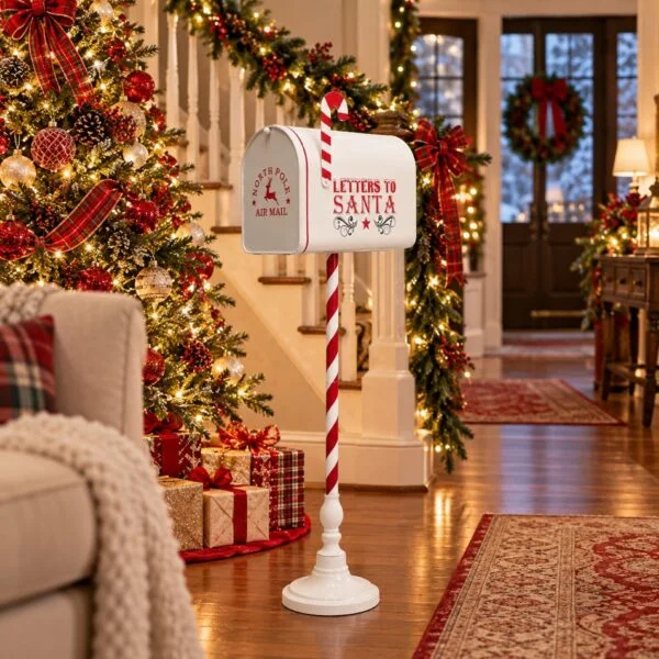 44" Tall Large Iron "North Pole" Mailbox With Stand in 2 Color Options