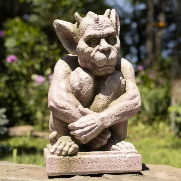 18" Tall Gargoyle Statue Grasping Knees in 2 Color Options