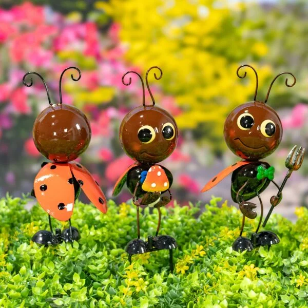 Set of 6 Metal Ladybug Garden Stakes "The Lucky Ladies"