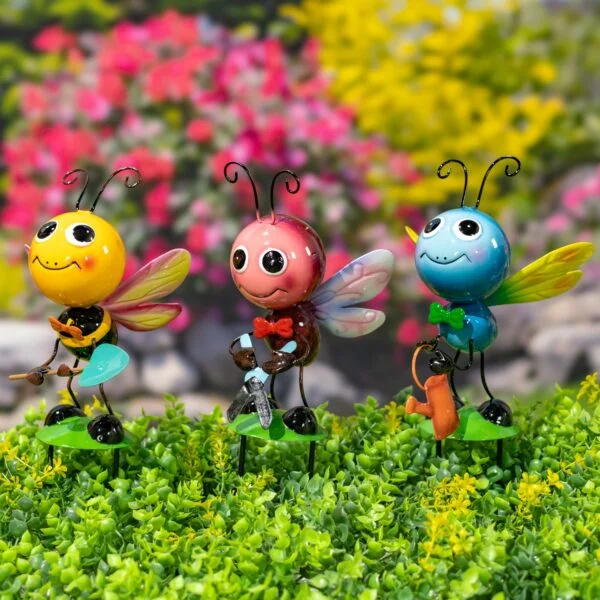 Set of 6 Metal Insect Garden Stakes "The Buggy Band"